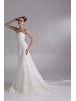 Taffeta Sweetheart Chapel Train Mermaid Embroidered Wedding Dress