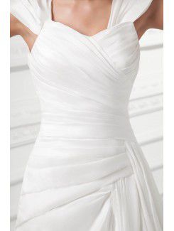 Satin Straps A-line Sweep Train Cap Sleeves Wedding Dress