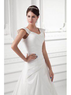 Satin Straps A-line Sweep Train Cap Sleeves Wedding Dress