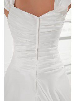 Satin Straps A-line Sweep Train Cap Sleeves Wedding Dress