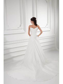 Satin Straps A-line Sweep Train Cap Sleeves Wedding Dress