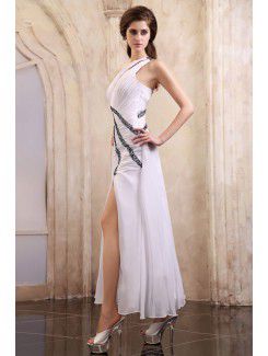 Chiffon One-Shoulder Ankle-Length A-line Evening Dress with Sequins and Ruffle