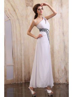 Chiffon One-Shoulder Ankle-Length A-line Evening Dress with Sequins and Ruffle