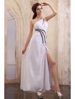 Chiffon One-Shoulder Ankle-Length A-line Evening Dress with Sequins and Ruffle