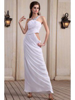 Chiffon One-Shoulder Ankle-Length Column Evening Dress with Sequins and Ruffle