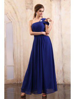 Chiffon One-Shoulder Ankle-Length Column Evening Dress with Ruffles