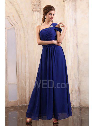 Chiffon one-shoulder fotside kolonne kveld kjole med volanger