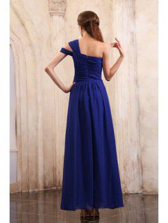 Chiffon One-Shoulder Ankle-Length Column Evening Dress with Ruffles