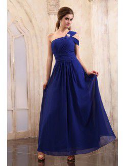 Chiffon One-Shoulder Ankle-Length Column Evening Dress with Ruffles