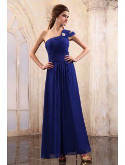 Chiffon One-Shoulder Ankle-Length Column Evening Dress with Ruffles