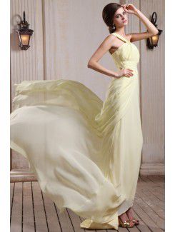 Chiffon One-Shoulder Chapel Train Column Evening Dress with Ruffle