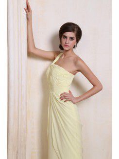 Chiffon One-Shoulder Chapel Train Column Evening Dress with Ruffle