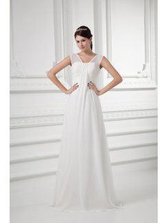 Chiffon Straps A-line Sweep Train Wedding Dress