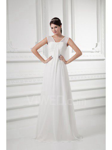 Chiffon Straps A-line Sweep Train Wedding Dress