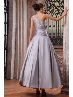 Charmeuse One-Shoulder Ankle-Length A-line Evening Dress with Sequins and Ruffle