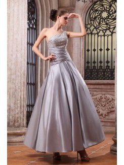 Charmeuse One-Shoulder Ankle-Length A-line Evening Dress with Sequins and Ruffle