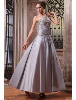 Charmeuse One-Shoulder Ankle-Length A-line Evening Dress with Sequins and Ruffle