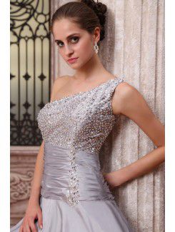 Charmeuse One-Shoulder Ankle-Length A-line Evening Dress with Sequins and Ruffle