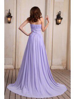 Chiffon Strapless Sweep Train A-line Evening Dress with Sequins and Ruffle