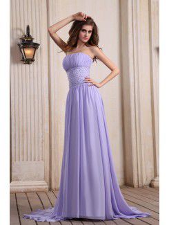 Chiffon Strapless Sweep Train A-line Evening Dress with Sequins and Ruffle