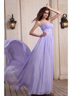 Chiffon Strapless Sweep Train A-line Evening Dress with Sequins and Ruffle