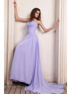 Chiffon Strapless Sweep Train A-line Evening Dress with Sequins and Ruffle