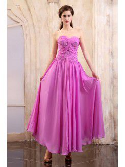 Chiffon Sweetheart Ankle-Length Column Evening Dress with Sequins and Ruffle