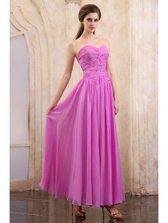 Chiffon Sweetheart Ankle-Length Column Evening Dress with Sequins and Ruffle