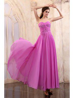 Chiffon Sweetheart Ankle-Length Column Evening Dress with Sequins and Ruffle