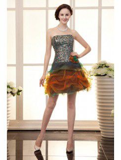 Organza mini a-ligne de robe de cocktail avec des fleurs et paillettes