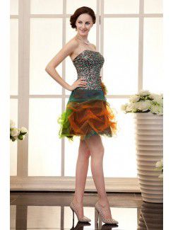 Organza Strapless Mini A-Line Cocktail Dress with Flower and Sequins