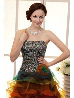 Organza Strapless Mini A-Line Cocktail Dress with Flower and Sequins