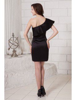 Satin One-Shoulder Short Sheath Cocktail Dress with Ruffle