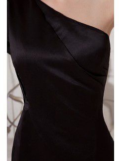 Satin One-Shoulder Short Sheath Cocktail Dress with Ruffle