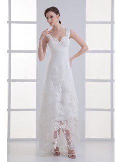 Satin and Net Straps A-line Ankle-Length Embroidered Wedding Dress