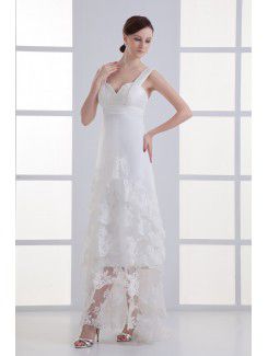 Satin and Net Straps A-line Ankle-Length Embroidered Wedding Dress