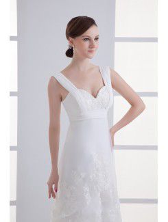 Satin and Net Straps A-line Ankle-Length Embroidered Wedding Dress