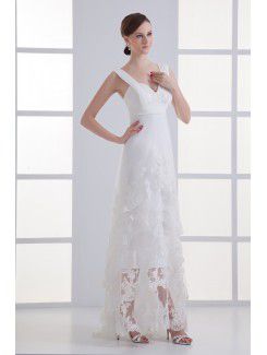 Satin and Net Straps A-line Ankle-Length Embroidered Wedding Dress