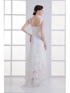 Satin and Net Straps A-line Ankle-Length Embroidered Wedding Dress