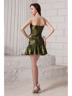 Taffeta Strapless Short Sheath Cocktail Dress with Ruffle