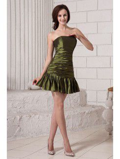 Taffeta Strapless Short Sheath Cocktail Dress with Ruffle