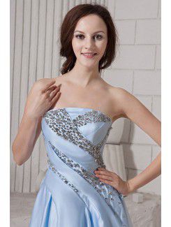 Satin Strapless Tea-Length A-Line Cocktail Dress with Ruffle