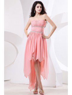 Chiffon Scoop Asymmetrical Column Cocktail Dress with Ruffle