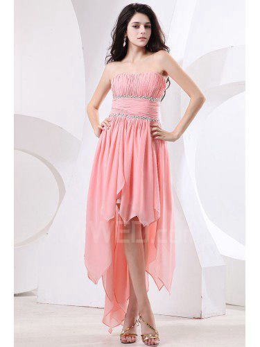 Chiffon Scoop Asymmetrical Column Cocktail Dress with Ruffle