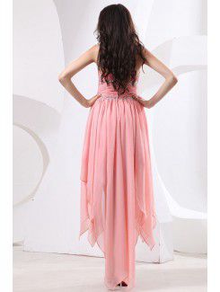 Chiffon Scoop Asymmetrical Column Cocktail Dress with Ruffle