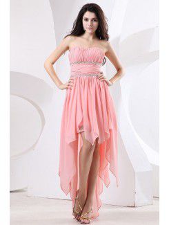 Chiffon Scoop Asymmetrical Column Cocktail Dress with Ruffle