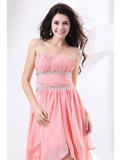 Chiffon Scoop Asymmetrical Column Cocktail Dress with Ruffle