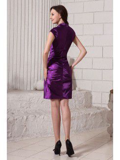 Taffeta V-Neckline Short Sheath Cocktail Dress with Pleated