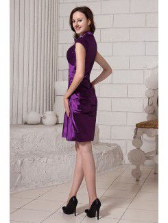 Taffeta V-Neckline Short Sheath Cocktail Dress with Pleated