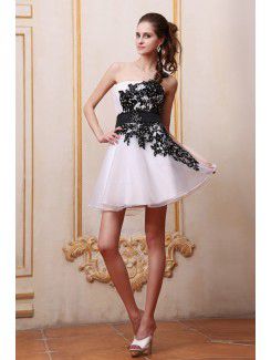 Satin and Organza One-Shoulder Short Column Cocktail Dress with Embroidered